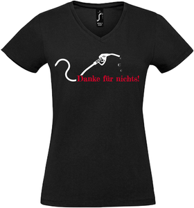Damen V-Neck T-Shirt „Danke für nichts" schwarz