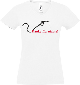 Damen V-Neck T-Shirt „Danke für nichts" weiss