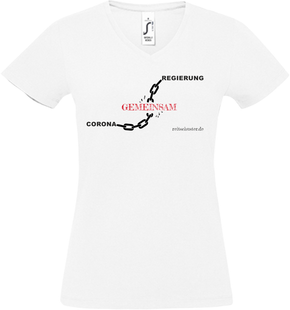 Damen V-Neck T-Shirt „Regierung-Gemeinsam-Corona