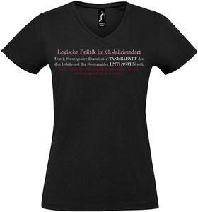 Damen V-Neck T-Shirt „Logische Politik im 21. Jahrhundert..." schwarz
