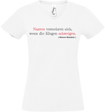 Damen V-Neck T-Shirt „Narren vermehren sich..." weiss