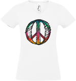 Damen V-Neck T-Shirt „Peace" Bunt im RS Design, weiss