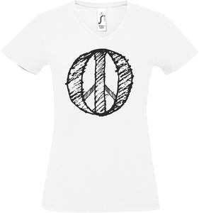 Damen V-Neck T-Shirt „Peace" schwarz weiss