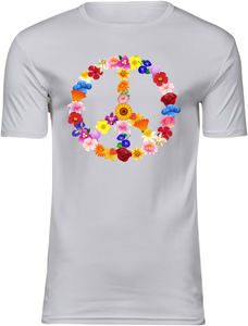 T-Shirt UNISEX  „Peace" Blume weiss mit bunten Aufdruck