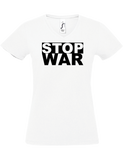 Damen V-Neck T-Shirt, weiss, Design 1 „STOP WAR"