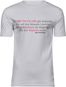 T-Shirt UNISEX „In Deutschland..." weiss mit schwarz/rotem Aufdruck