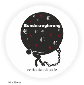 Aufkleber rund, mit Grafik und Schriftzug "Bundesregierung" und reitschuster.de