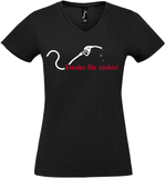 Damen V-Neck T-Shirt „Danke für nichts" schwarz