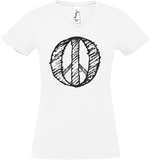 Damen V-Neck T-Shirt „Peace" schwarz weiss