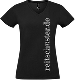 Damen V-Neck T-Shirt „reitschuster.de" schwarz