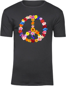 T-Shirt UNISEX  „Peace" Blume schwarz mit bunten Aufdruck
