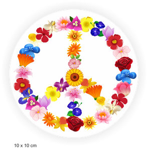 Aufkleber rund mit einem Peace Zeichen im Blumen Stile für Innen und Außenbereich