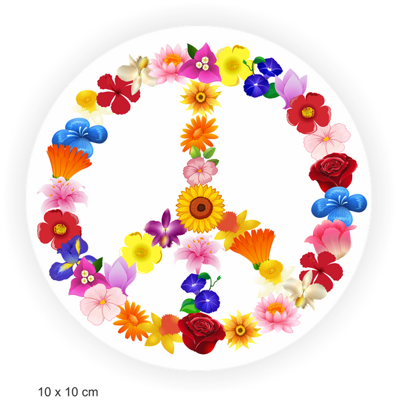 Aufkleber rund mit einem Peace Zeichen im Blumen Stile für Innen und Außenbereich