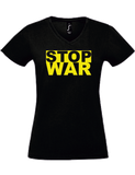 Damen V-Neck T-Shirt, schwarz, Design 1 „STOP WAR"