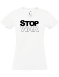 Damen V-Neck T-Shirt, weiss, Design 2 „STOP WAR"