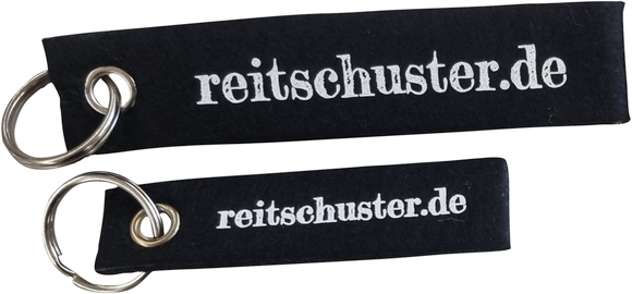 Paar Schlüsselanhänger aus schwarzem Filz mit  „reitschuster.de