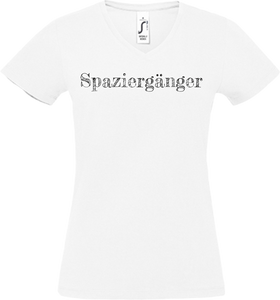 Damen V-Neck T-Shirt „SPAZIERGÄNGER" weiss