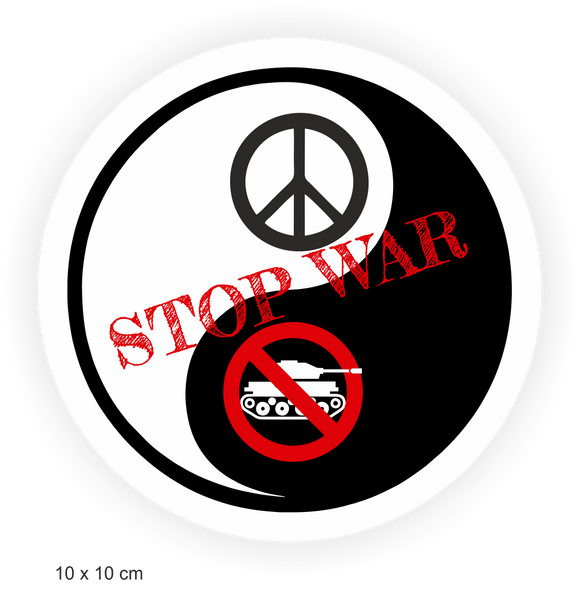 Aufkleber rund, STOP WAR und Peace Zeichen für Innen und Außen
