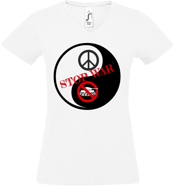 Damen V-Neck T-Shirt „STOP WAR